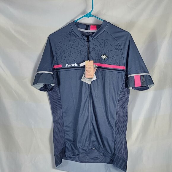 Santic Grey with Bubblegum Pink Stripe Back Pockets Reflect Cycling Shirt Size L - Picture 1 of 16